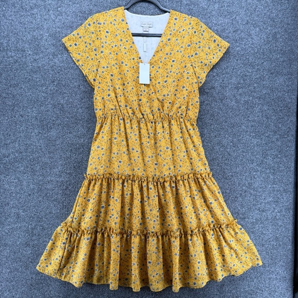 The Unbranded Brand Dresses & Skirts - Charlie Paige Dress Small Yellow Floral Tiered Prairie Boho Cottagecore Peasant